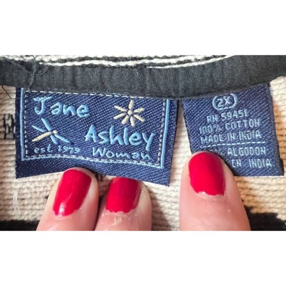 Vintage Jane Ashley Jacket 2X Tribal Black & White Giraffe & Elephant Print - Picture 3 of 7